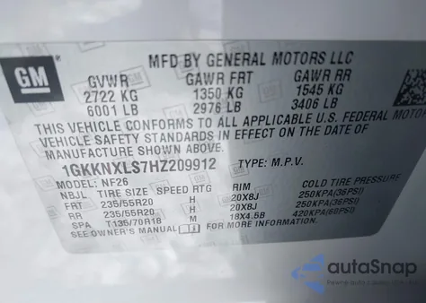 2017 GMC Acadia Denali z USA, uszkodzony, nr VIN 1GKKNXLS7HZ209912